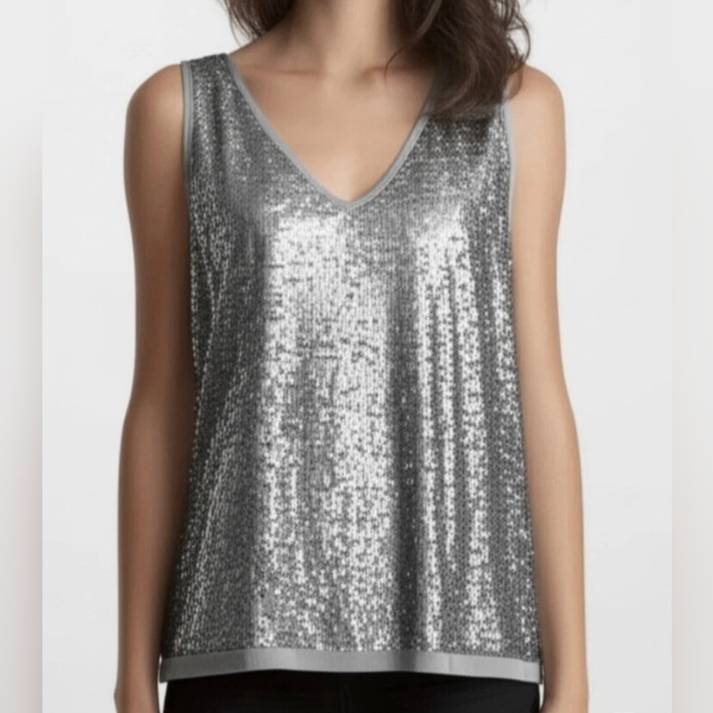 Talbots Blouse Silver Gray Sequin Size 12
